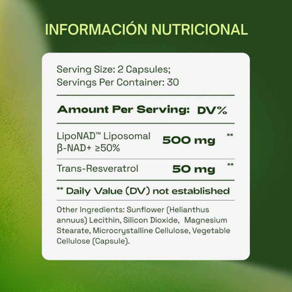 NAD+Revive Energía Celular + Resveratrol Antiedad en una Sola Fórmula
